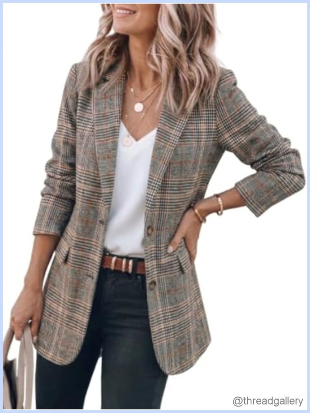 Womens Tweed Blazer Oversized Plaid Houndstooth Business Casual Work Suit Jacket